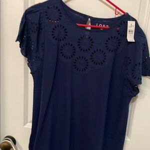 LOFT Women's Navy Eyelet Top